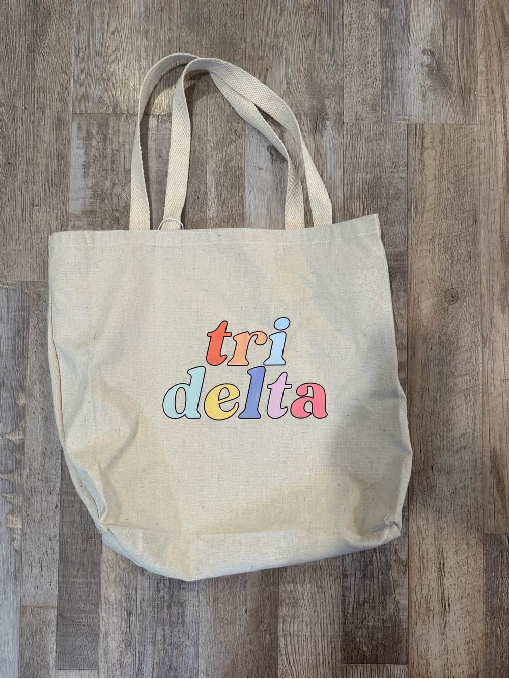 Tri Delta Canvas Tote Bag in Natural with Multi-Color Logo NWT